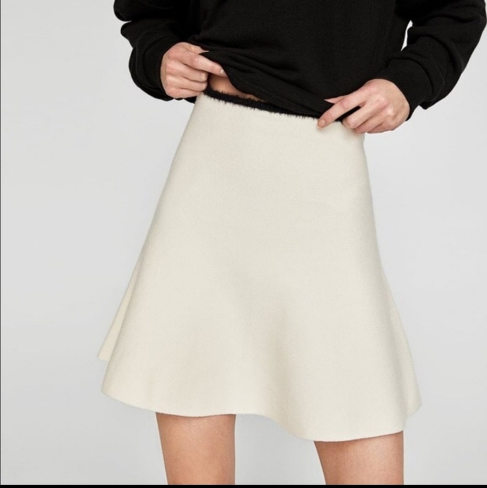 Zara Knit High Waist Fluted Skirt w/ Faux Fur Trim - Picture 5 of 7